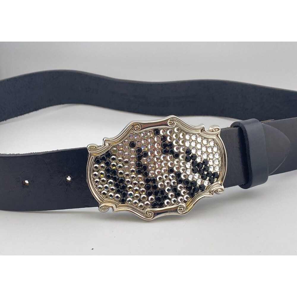 Vtg LEATHEROCK Western Belt Sz 30 Rhinestone Buckle Spain Cowgirl Leather USA